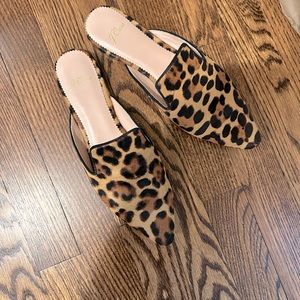 Size 7.5 J. Crew leopard calf-hair slides/flats  (gently worn)